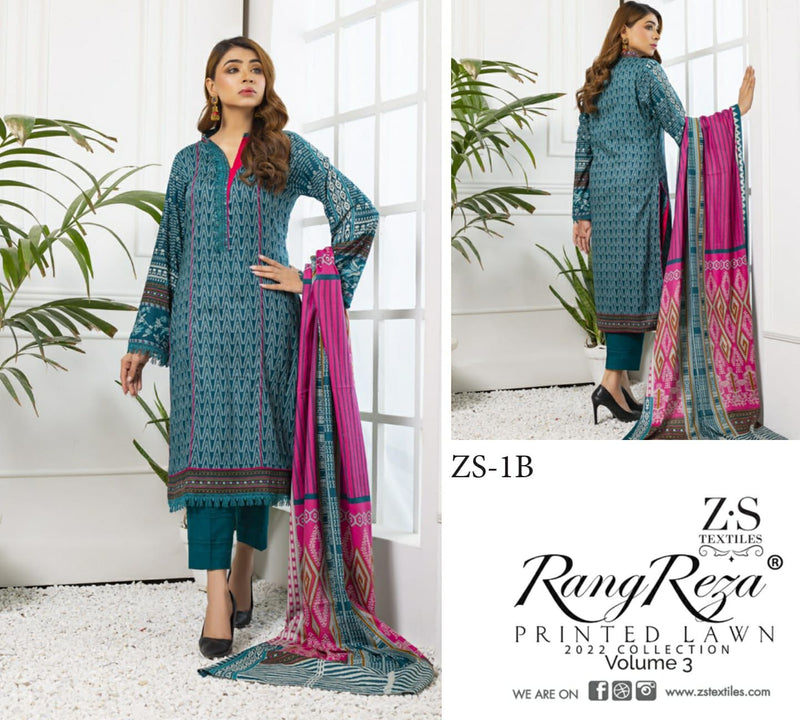 Z S Textile Rangreez Printed Lawn Cotton Vol 3 Pakistani Style Party Wear Salwar Kameez