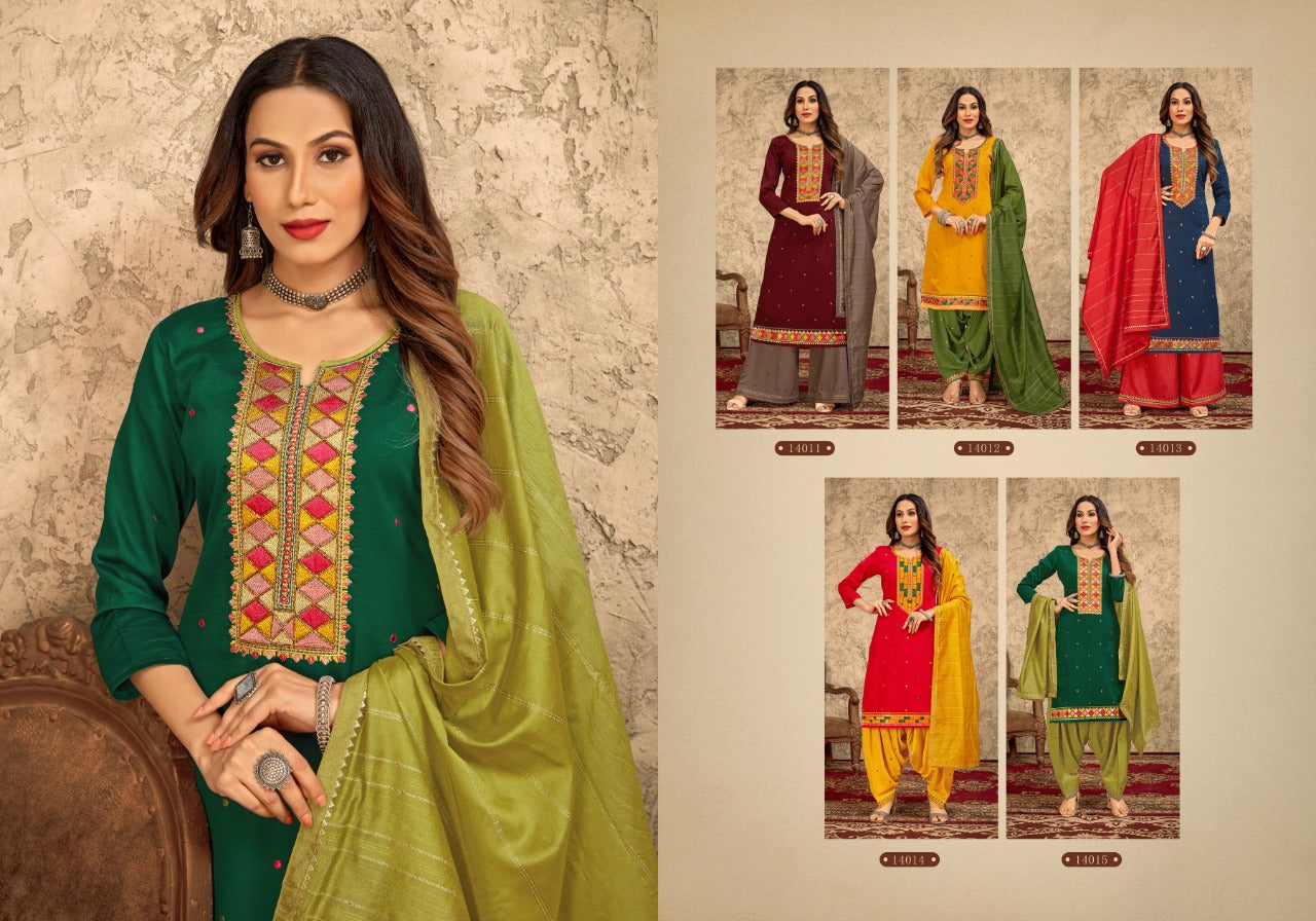 Panch Ratna Rangriti Patiyala Jam Silk With Heavy Embroidery Work Stylish Designer Festive Wear Salwar Kameez