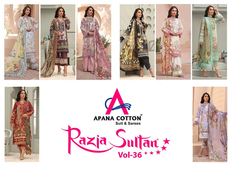 Apana Razia Sultan Vol 36 Pure Cotton With Printed Work Stylish Designer Pakistani Salwar Kameez