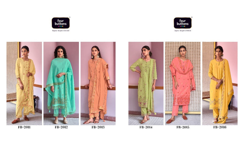 Four Button Resham Pure Cotton With Heavy Embroidery Work Stylish Designer Casual Wear Kurti