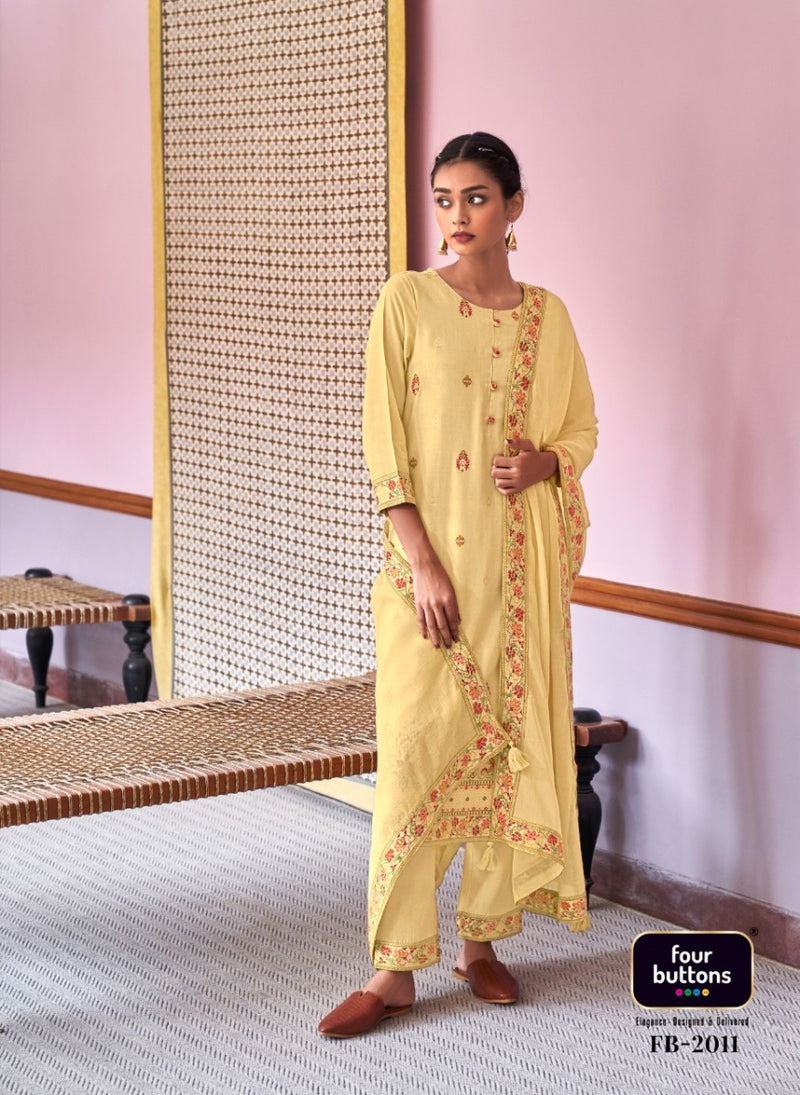 Four Button Resham Pure Cotton With Heavy Embroidery Work Stylish Designer Casual Wear Kurti