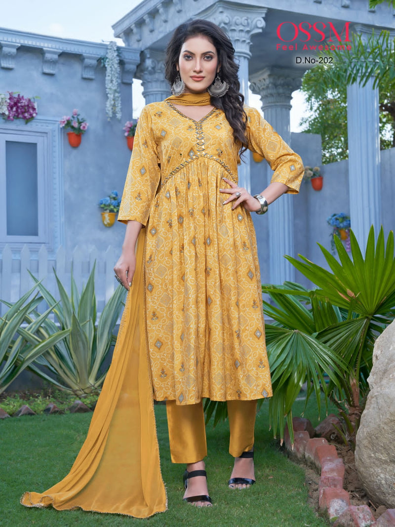 Ossm Resham Vol 2 Chanderi Model Silk Foil Printed Embroidery Mirror Work Designer Fancy Wear Kurti