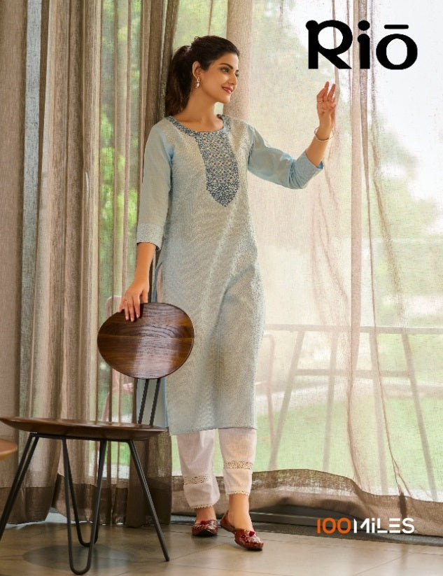 100 Miles Rio Pure Cotton With Heavy Embroidery Work Fancy Wear Stylish Designer Kurti