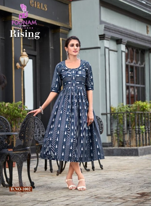 Poonam Rising Vol 2 Pure Cotton Stylish Designer Casual Wear Party Look Fancy Long Kurti