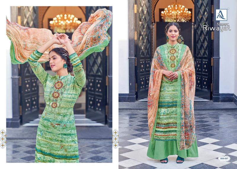 Alok Suits Riwayat Muslin Party Wear Salwar Suits With Digital Print & Embroidery