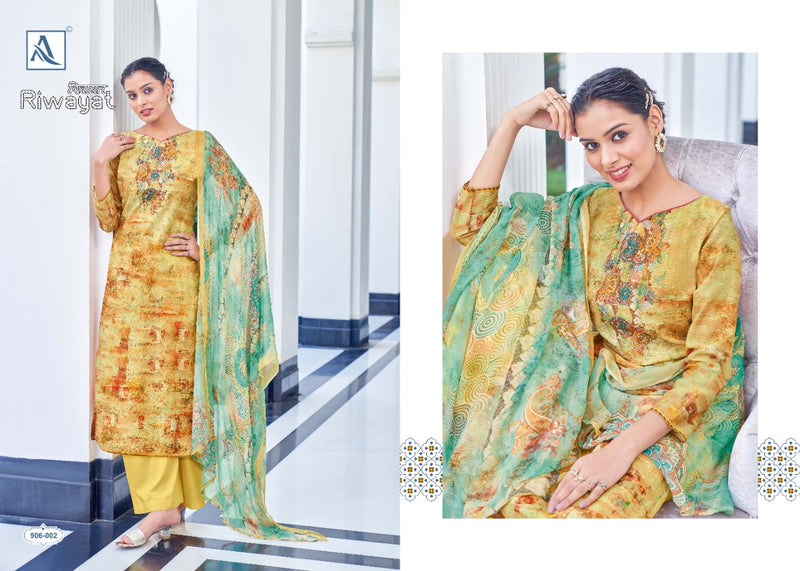 Alok Suits Riwayat Muslin Party Wear Salwar Suits With Digital Print & Embroidery