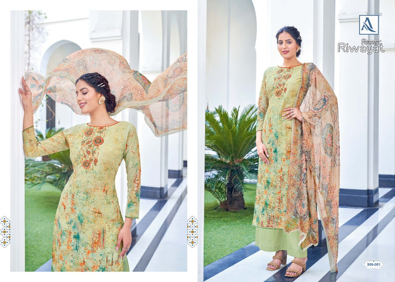 Alok Suits Riwayat Muslin Party Wear Salwar Suits With Digital Print & Embroidery