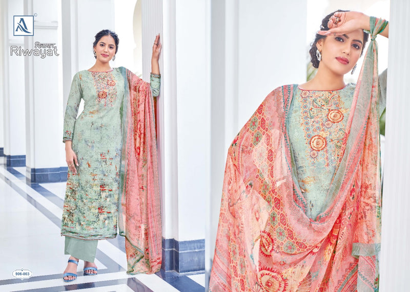 Alok Suits Riwayat Muslin Party Wear Salwar Suits With Digital Print & Embroidery