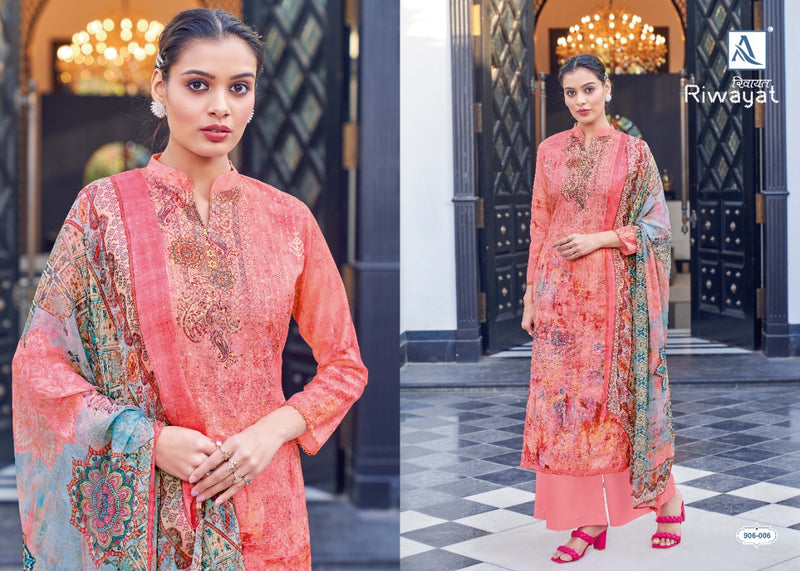 Alok Suits Riwayat Muslin Party Wear Salwar Suits With Digital Print & Embroidery