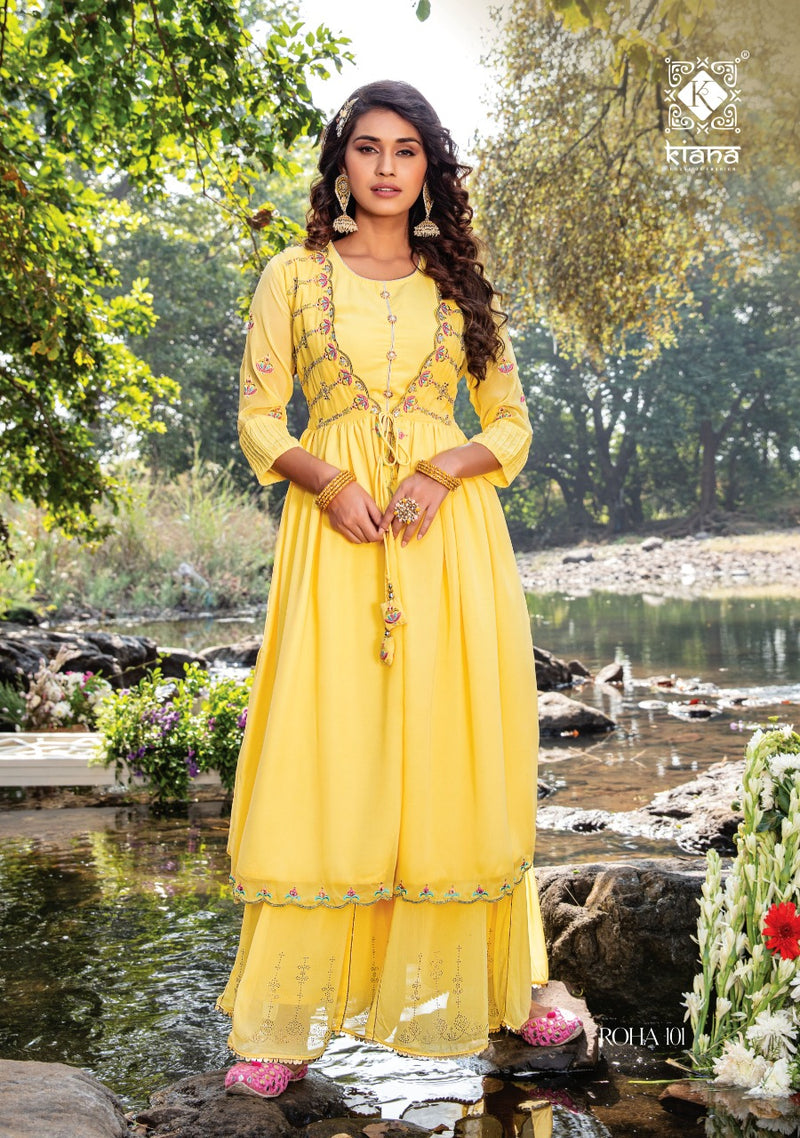 Kiana House Of Fashion Roha Georgette Stylish Party Wear Kurtis With Sharara