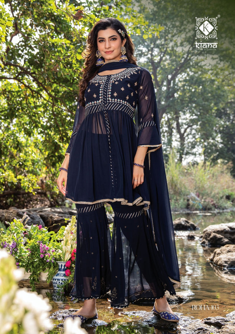 Kiana House Of Fashion Roha Georgette Stylish Party Wear Kurtis With Sharara