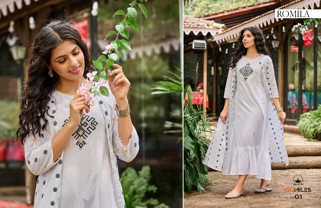 100 Miles Romila Pure Cotton With Heavy Embroidery Work Stylish Designer Casual Wear