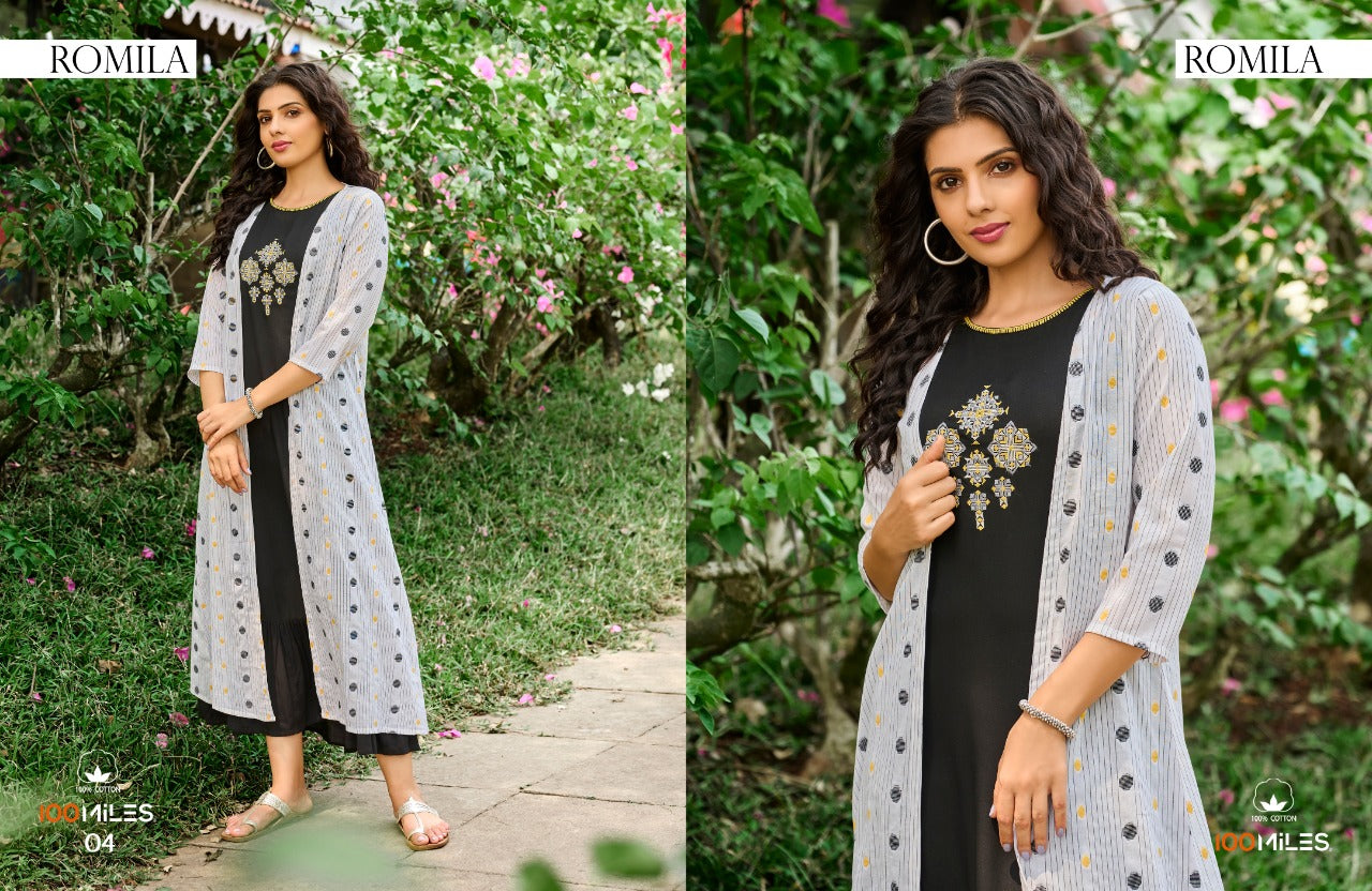 100 Miles Romila Pure Cotton With Heavy Embroidery Work Stylish Designer Casual Wear