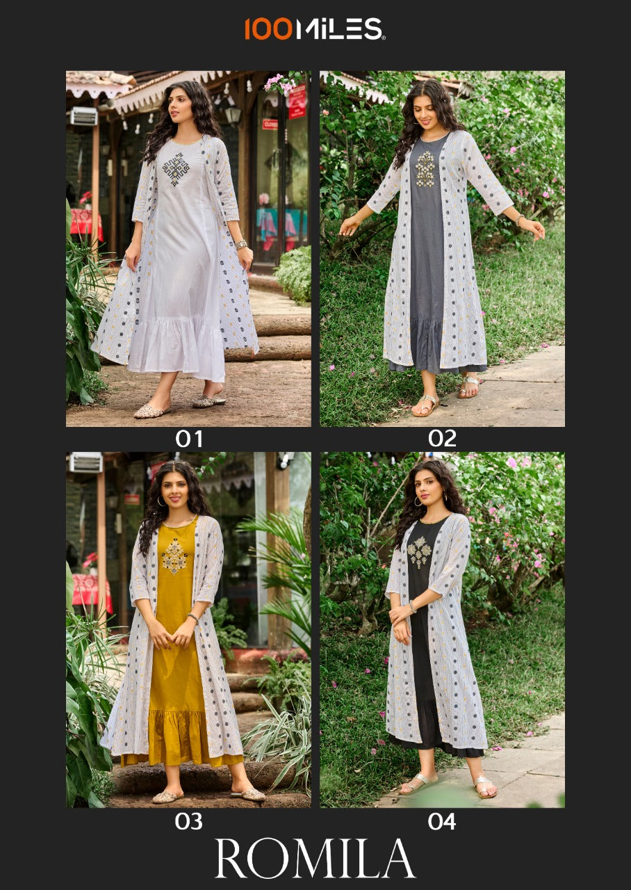 100 Miles Romila Pure Cotton With Heavy Embroidery Work Stylish Designer Casual Wear