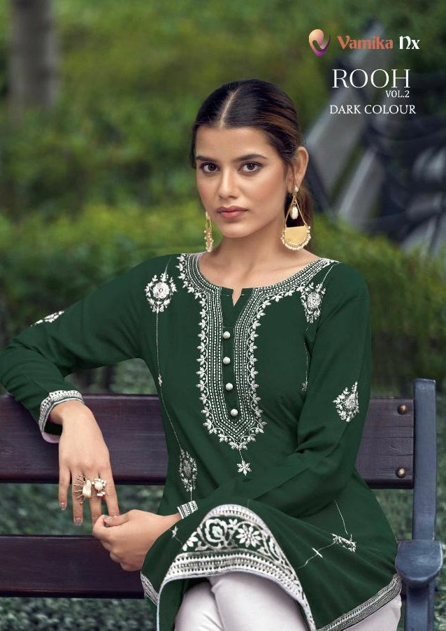 Vamika Rooh Vol 2 Dark Colours Rayon With Fancy Stylish Designer Party Wear Kurti