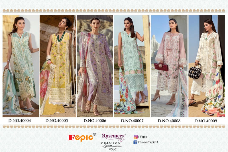 Fepic Rosemeen Crimson Lawn Collection Vol 2 Cotton Designer Pakistani Style Festive Wear Salwar Suits