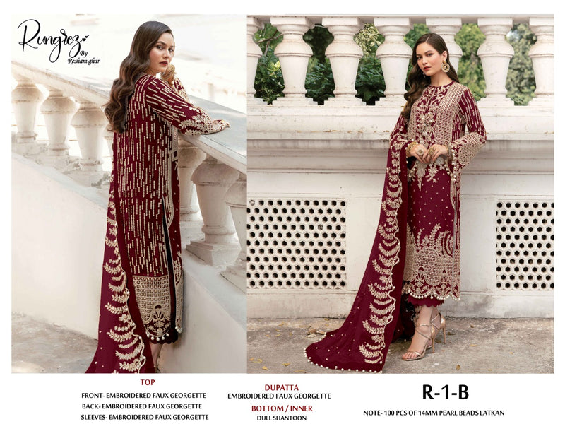 Reshamghar Rungrez R 1Colors Georgette Elegant Pakistani Style Wedding Wear Heavy Embroidered Salwar Suits