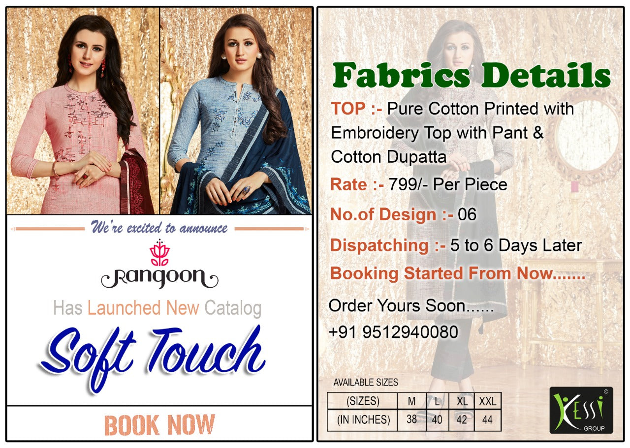 Rangoon Launch By Soft Touch Cotton With Embrodiery Work Exclusive Fancy Readymade Kurtis