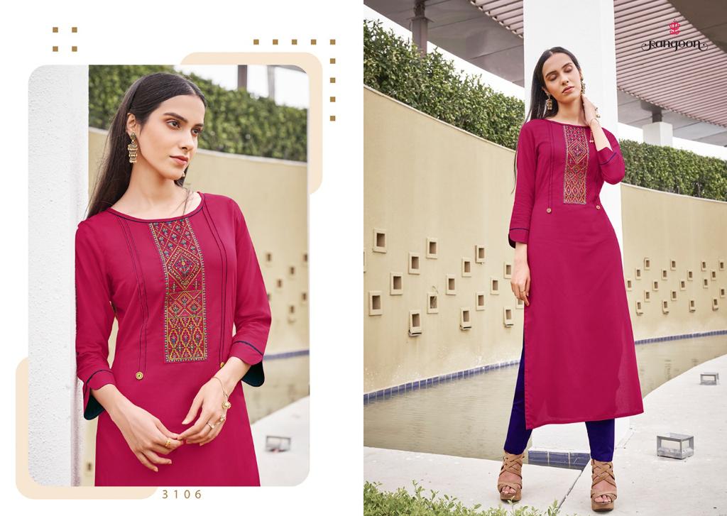 Rangoon Park Vol 3 Rayon With Value Addition Work Kurti