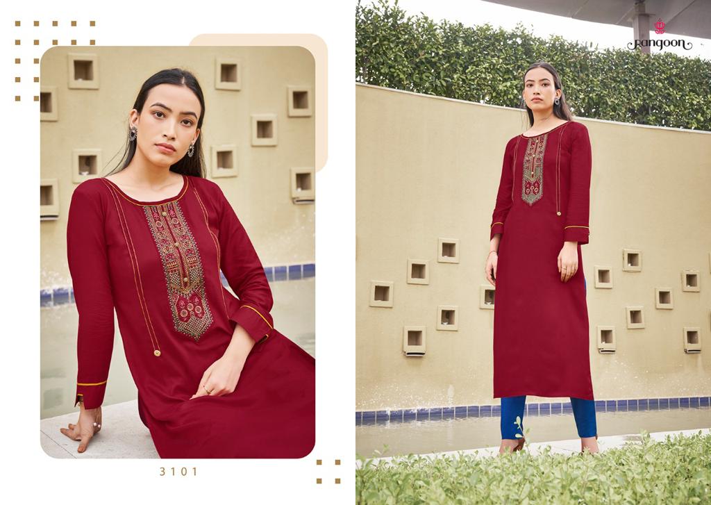 Rangoon Park Vol 3 Rayon With Value Addition Work Kurti