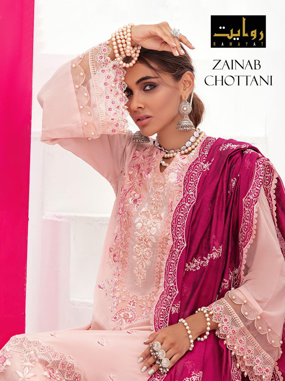 Rawayat Fashion Presents By Zainab Chottani Pure Cotton With Embroidery Work Party Wear Salwar Kameez