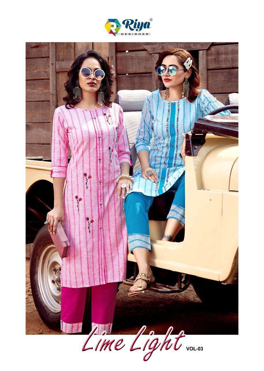 Riya Designer Launch Lime Light Vol 3 Cotton Linen With Hand Work Exclusive Fancy Kurtis