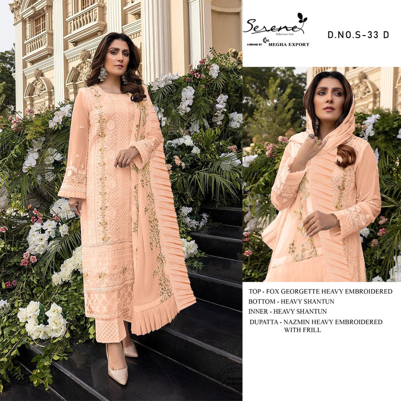 Serene S 33 Fox Georgette Embroidered Pakistani Style Party Wear Salwar Suits