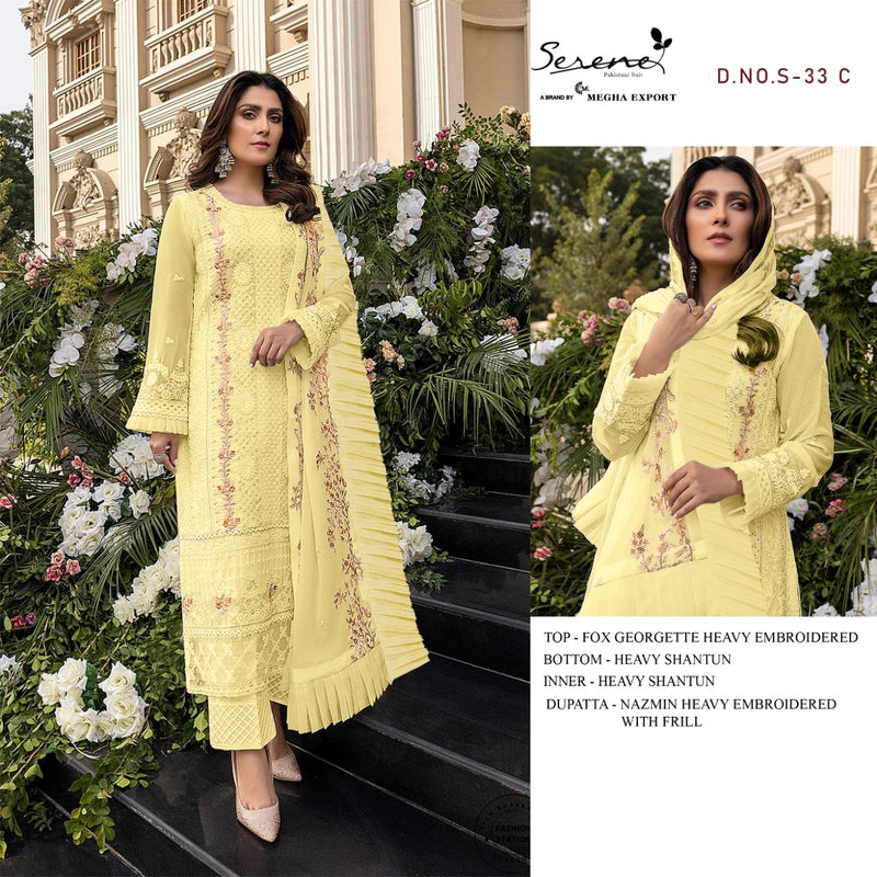 Serene S 33 Fox Georgette Embroidered Pakistani Style Party Wear Salwar Suits