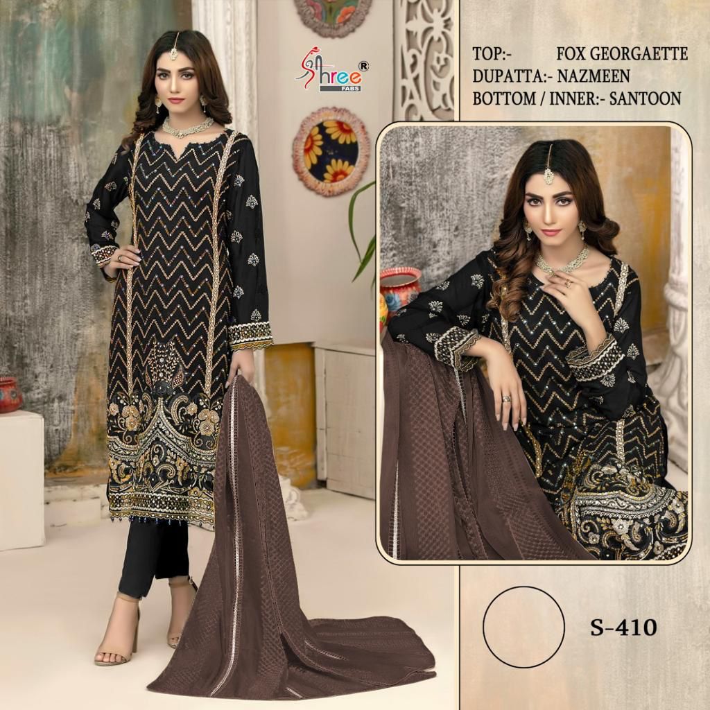 Shree Fab S 410 A And B Fox Georgette Pakistani Style Party Wear Salwar Suits