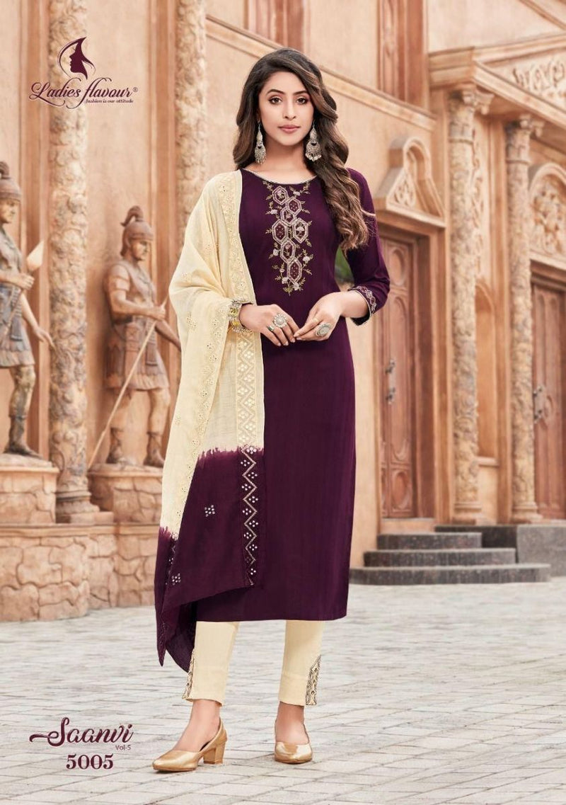 Ladies Flavour Saanvi Vol 5 Rayon With Embroidery Work Stylish Designer Casual Look Kurti