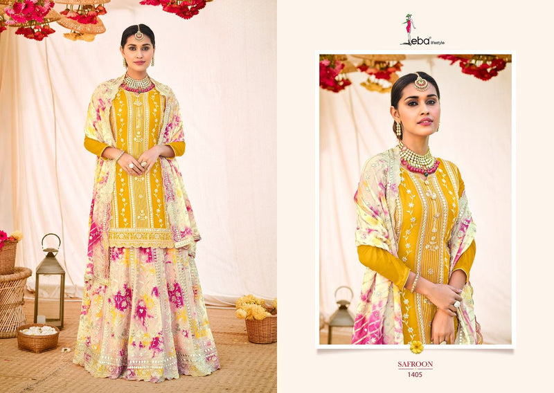 Eba Lifestyle Saffron Georgette Designer Wedding Wear Salwar Suits