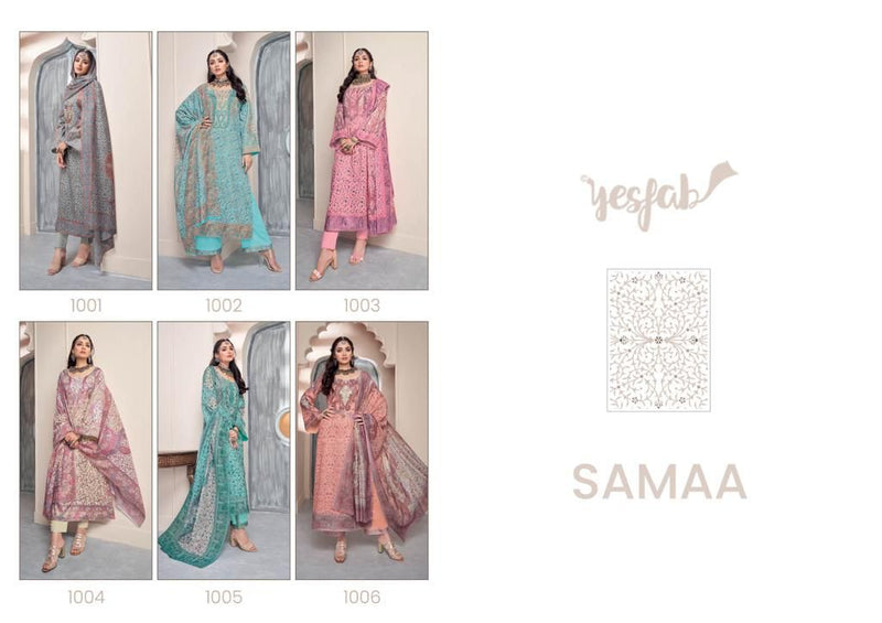 Yesfab Samaa Satin Digital Printed Pakistani Style Party  Wear Salwar Suits