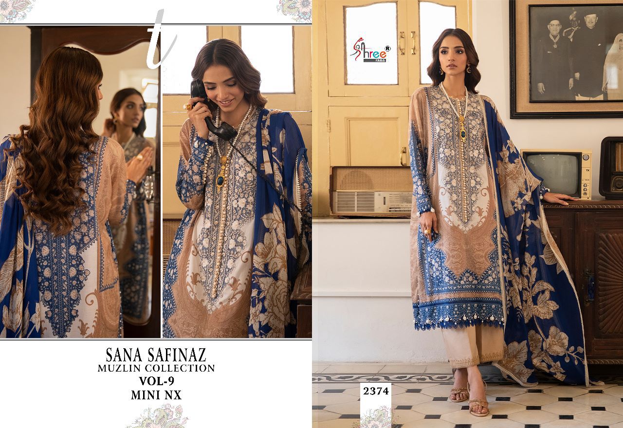 Shree Fabs Sana Safinaz Vol 9 Pure Cotton With heavy Embroidery Work Stylish Designer Pakistani Salwar Kameez