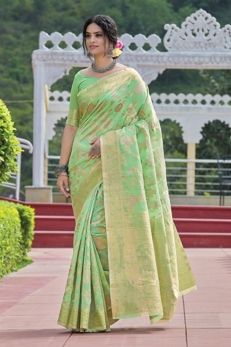 Sangam Prints Avyukta Linen Weaving Work Fancy Saree