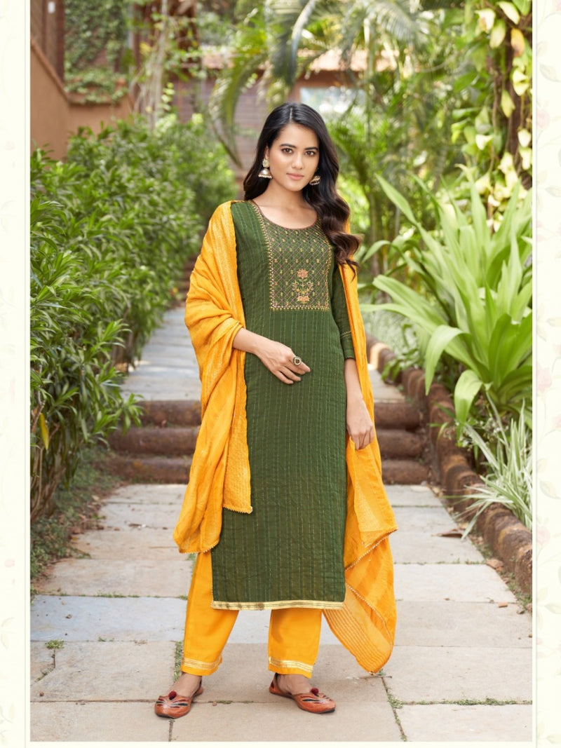 Vitara Fashion Sangeet Cotton Lining Fancy Party Wear Kurtis With Bottom & Dupatta