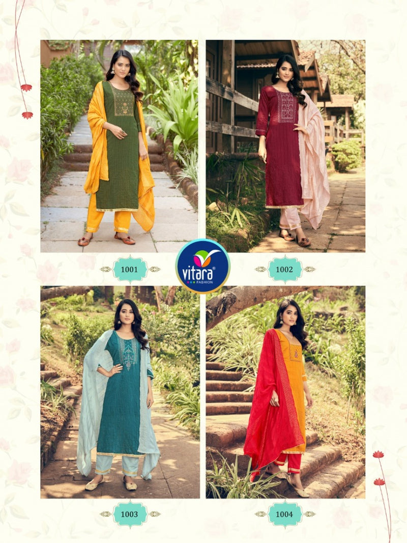 Vitara Fashion Sangeet Cotton Lining Fancy Party Wear Kurtis With Bottom & Dupatta