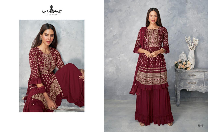 Aashirwad Creation Satrangi Dno 8585 Real Georgette Stylish Designer Wear Salwar Kameez