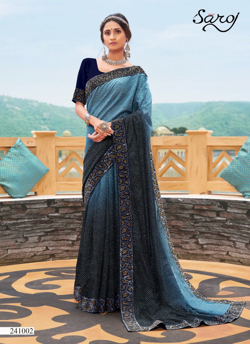 Saroj Sayraa Rasal Net With Crystal Work Stylish Party Wear Sarees