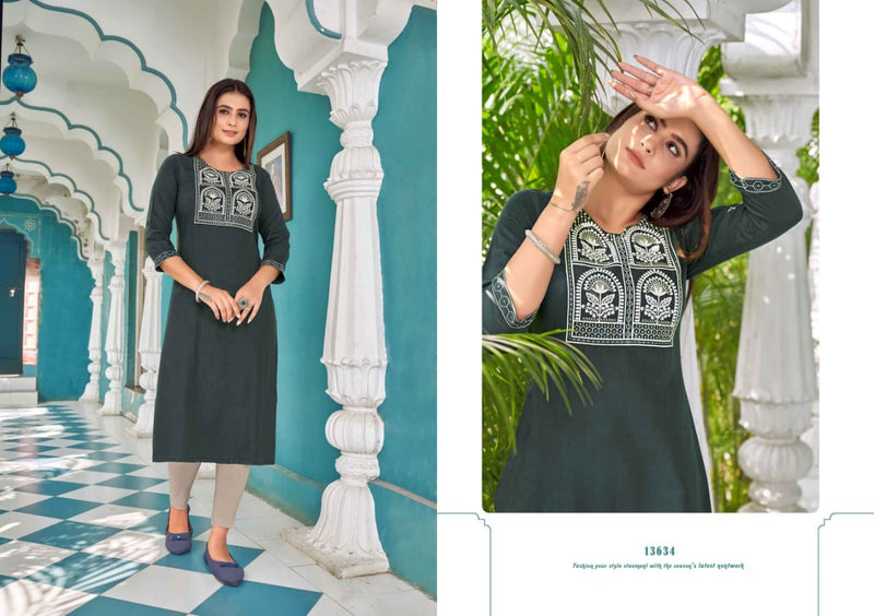 Kalaroop Kajree Fashion Seagull Vol 4 Rayon Sequence Cotton Embroidery Work Fancy Designer Kurti