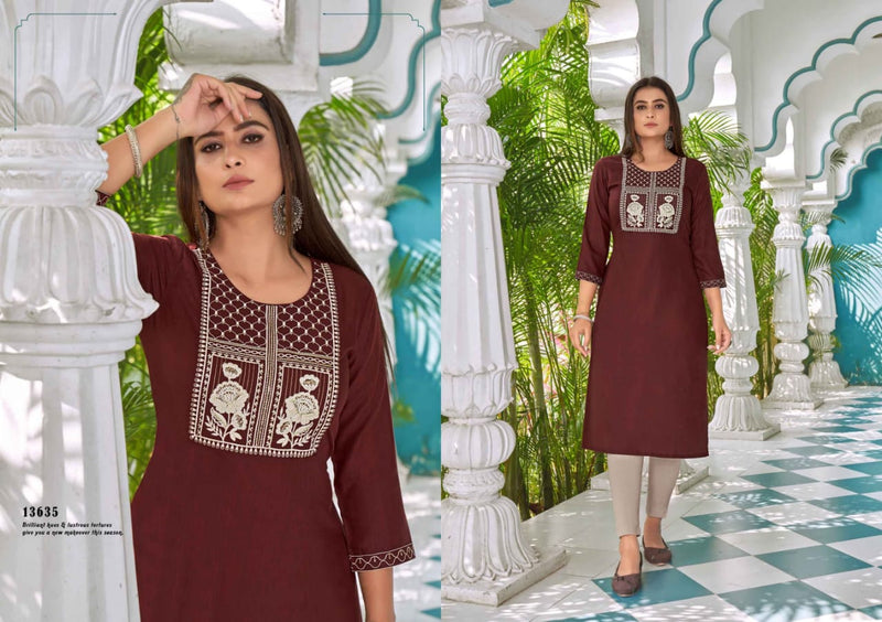 Kalaroop Kajree Fashion Seagull Vol 4 Rayon Sequence Cotton Embroidery Work Fancy Designer Kurti