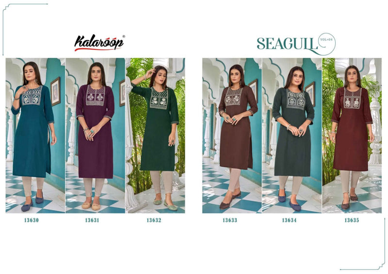 Kalaroop Kajree Fashion Seagull Vol 4 Rayon Sequence Cotton Embroidery Work Fancy Designer Kurti