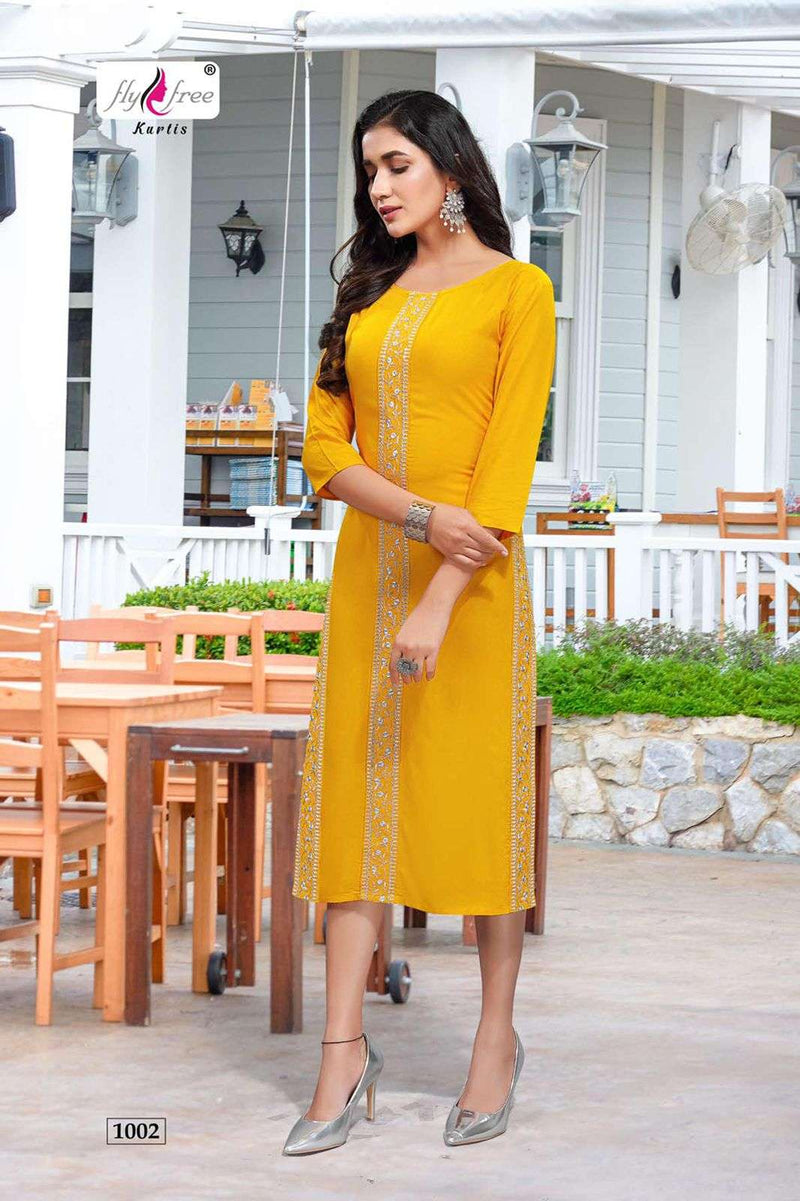 Fly Free Sehnaz Rayon Fancy Stylish Exclusive Party Wear Kurtis