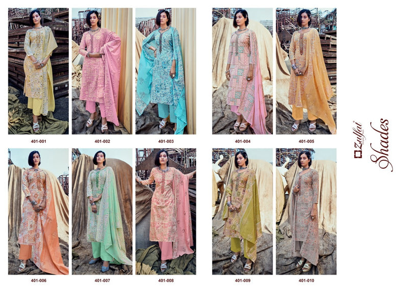 Zulfat Designer Suits Shades Cotton Fancy Stylish Printed Party Wear Salwar Suits