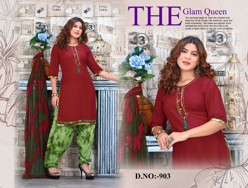 Beauty Queen Shiny Vol 1 Rayon Patiyala Style Kurtis With Bottom & Dupatta