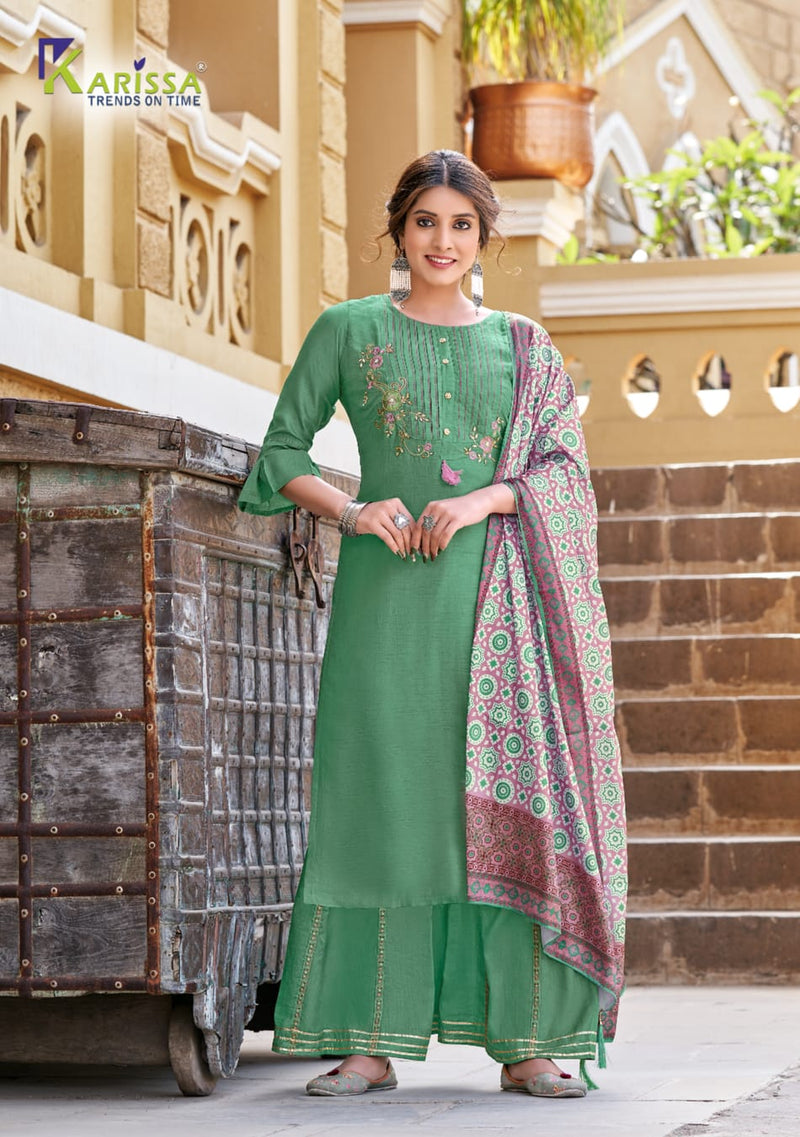 Karissa Fashion Shrivalli Dola Silk Fancy Stylish Festive Wear Kurtis With Sharara Bottom & Dupatta