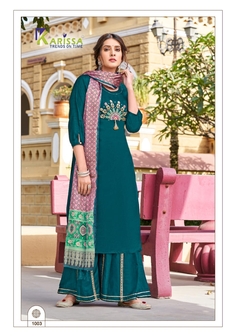 Karissa Fashion Shrivalli Dola Silk Fancy Stylish Festive Wear Kurtis With Sharara Bottom & Dupatta