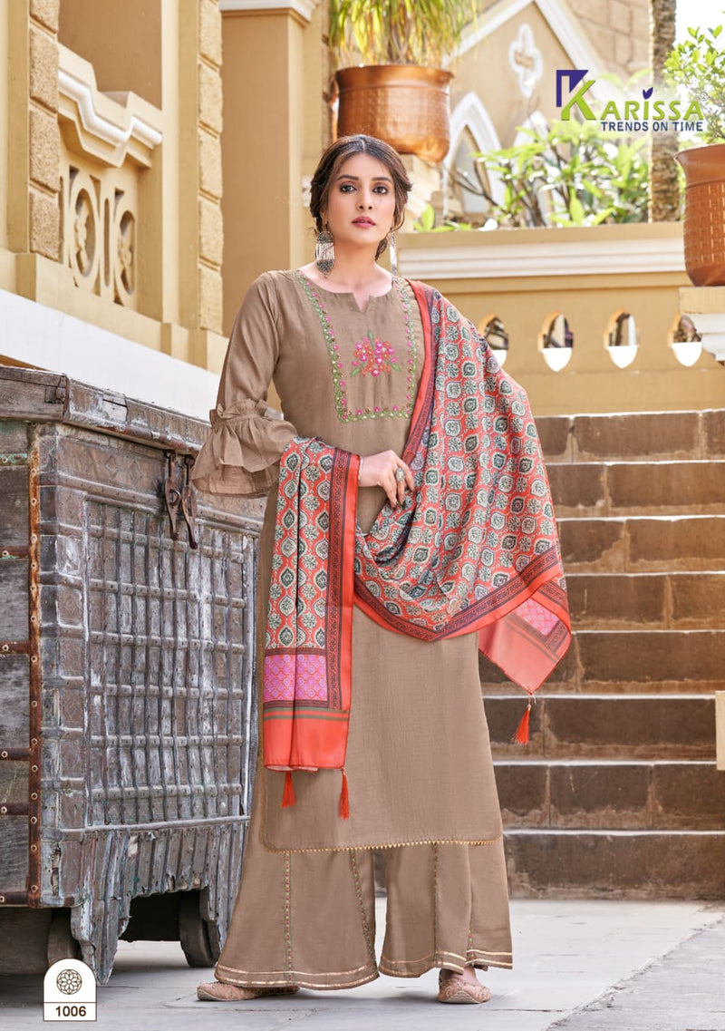 Karissa Fashion Shrivalli Dola Silk Fancy Stylish Festive Wear Kurtis With Sharara Bottom & Dupatta