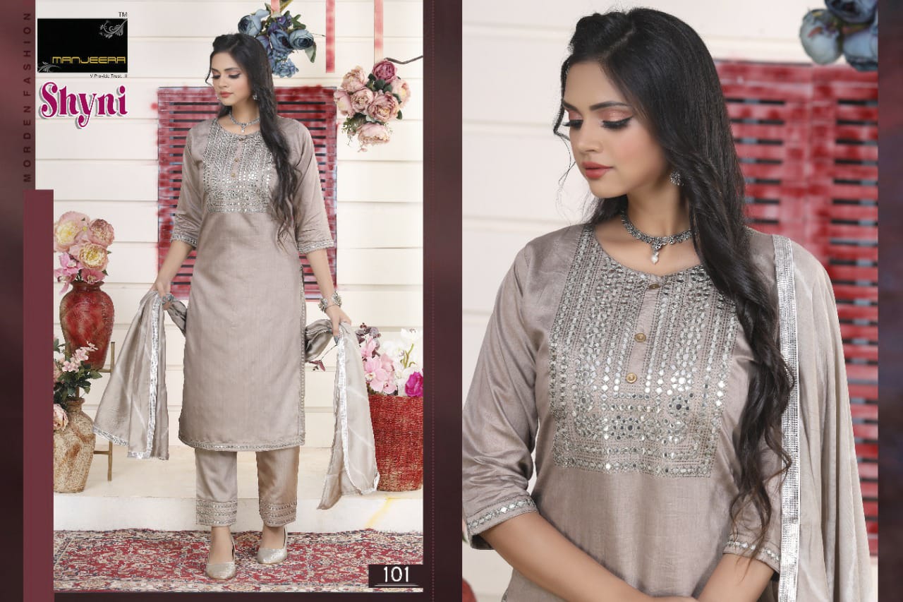 Manjeera Fashion Shyni Chanderi Silk With Beautiful Work Stylish Designer Casual Look Kurti