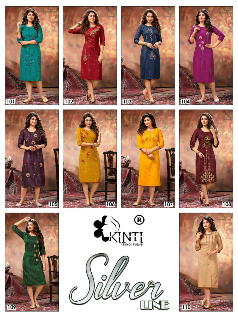 Kinti Silver Line Lurex Straight Fancy Party Wear Embroidered Kurtis