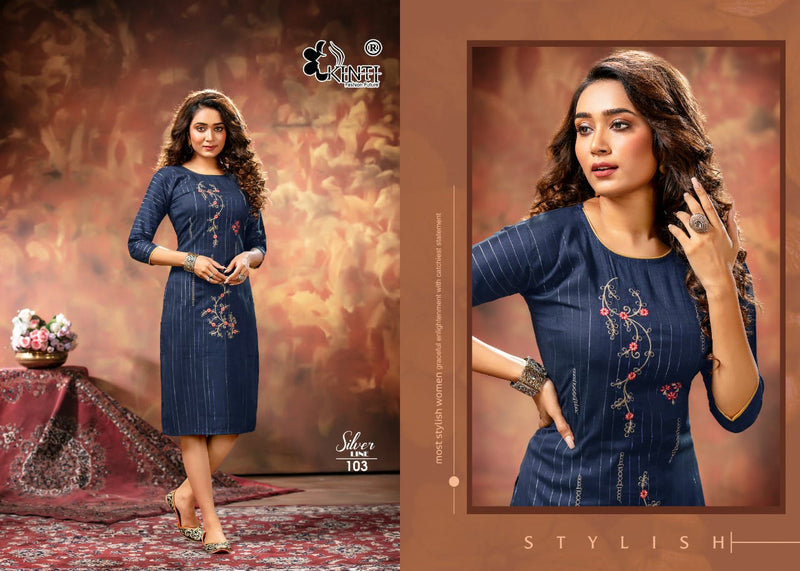 Kinti Silver Line Lurex Straight Fancy Party Wear Embroidered Kurtis